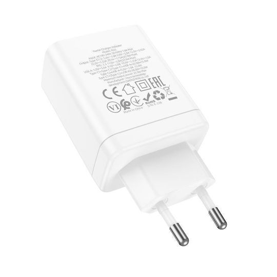 Hoco Φορτιστής Χωρίς Καλώδιο με Θύρα USB-A και 2 Θύρες USB-C 35W Power Delivery / Quick Charge 3.0 Λευκός (N33 Start)