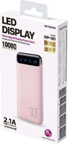 WK Minre WP-161 Power Bank 10000mAh με 2 Θύρες USB-A Quick Charge 2.0 Ροζ