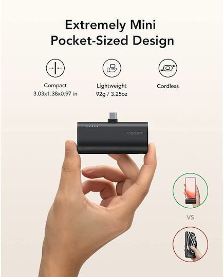 Veger V0556 Power Bank 5000mAh 20W με Θύρα USB-C Power Delivery Μαύρο