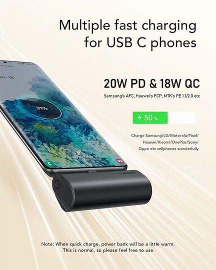 Veger V0556 Power Bank 5000mAh 20W με Θύρα USB-C Power Delivery Μαύρο