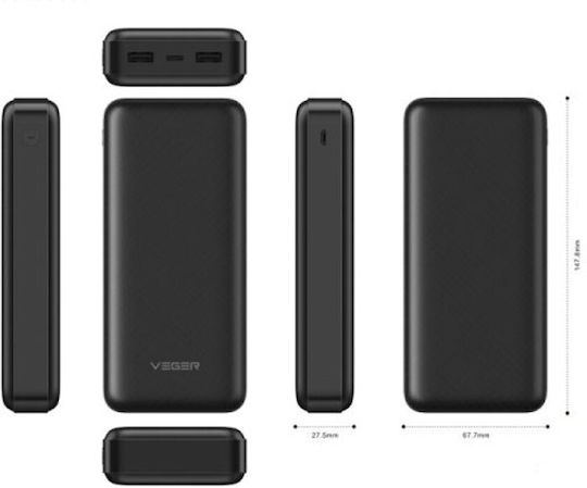 Veger VP2015 Power Bank 20000mAh with 2 USB-A Ports Black