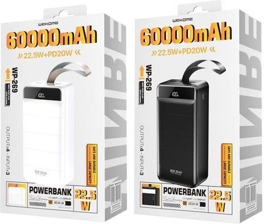 WK WP-269 Power Bank 60000mAh 22.5W με 3 Θύρες USB-A και Θύρα USB-C Minre Black