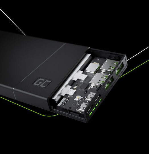 Green Cell PBGC02S Power Bank 10000mAh 18W με 2 Θύρες USB-A και Θύρα USB-C Power Delivery / Quick Charge 3.0 Μαύρο