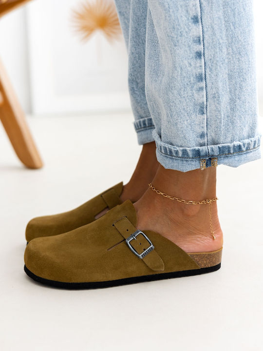 Anatomical Leather Women's Slippers Green