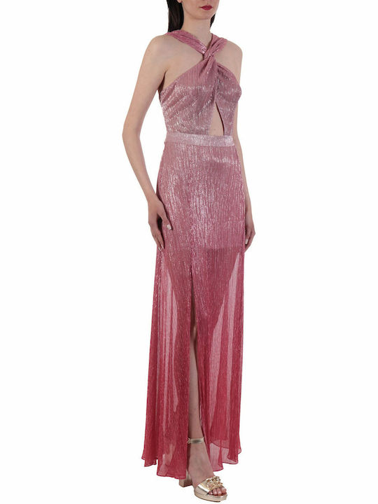 Relish Wedding - Christening Sleeveless Maxi Dress with Halter Neck Pink