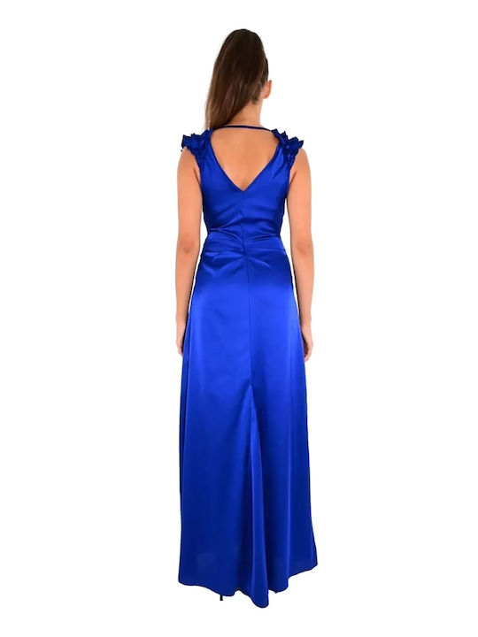 Summer Maxi Dress for Wedding Christening Satin Blue