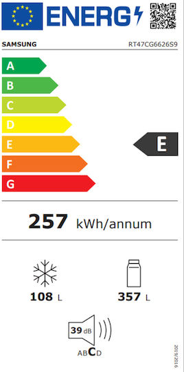Samsung Ψυγείο Δίπορτο 465lt NoFrost Υ182.5xΠ70xΒ71.7εκ. Γκρι RT47CG6626S9ES