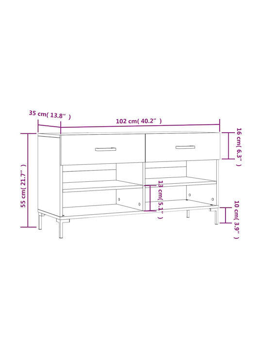 Wooden Shoe Organizer with 4 Shelves Yellow 102x35x55cm