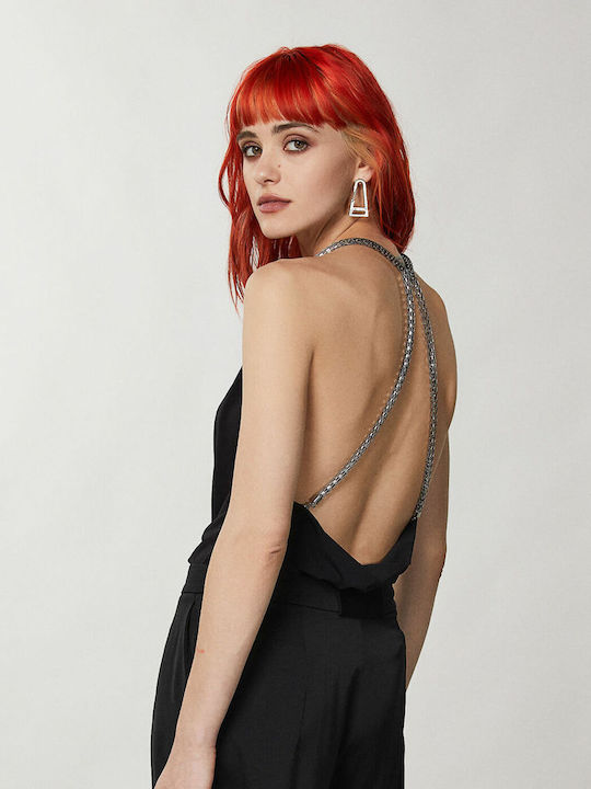 Women's Summer Blouse Sleeveless Drape Black