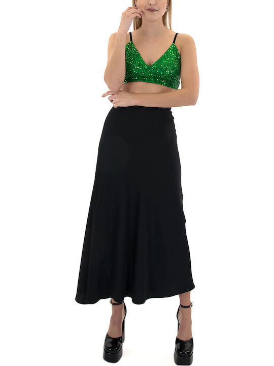 Γυναικείο Καλοκαιρινό Crop Top με Τιράντες & V Λαιμόκοψη Πράσινο
