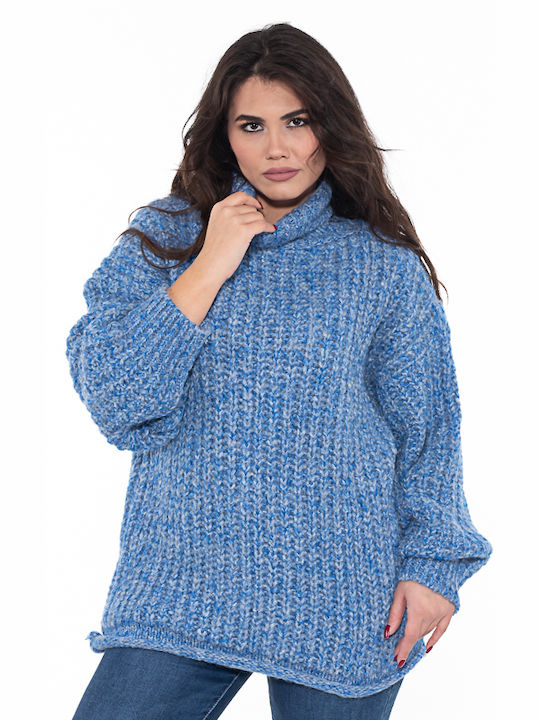 Korinas Fashion Women's Long Sleeve Sweater Turtleneck Light Blue