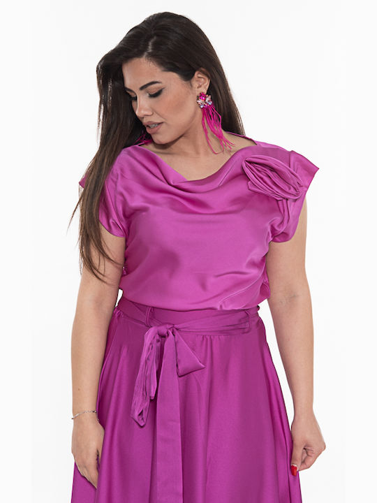 Korinas Fashion Women's Summer Blouse Satin Sleeveless Fuchsia