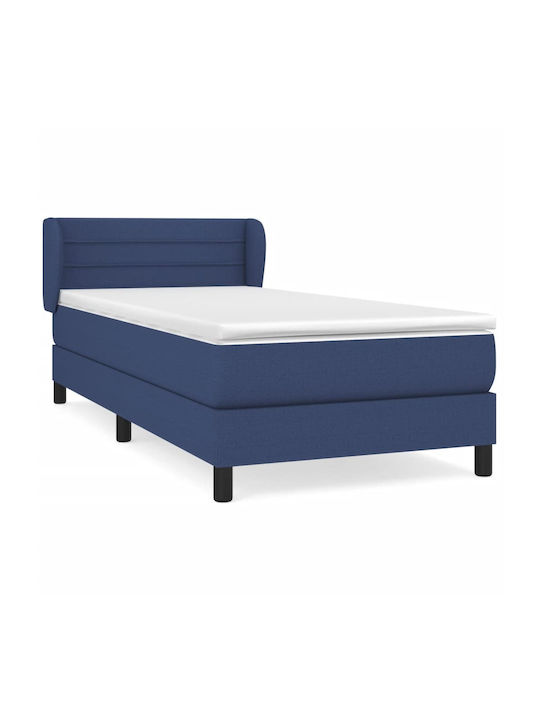 Bett Einzelbett Mit Stoff bezogen Blau mit Latten & Matratze 82x200cm