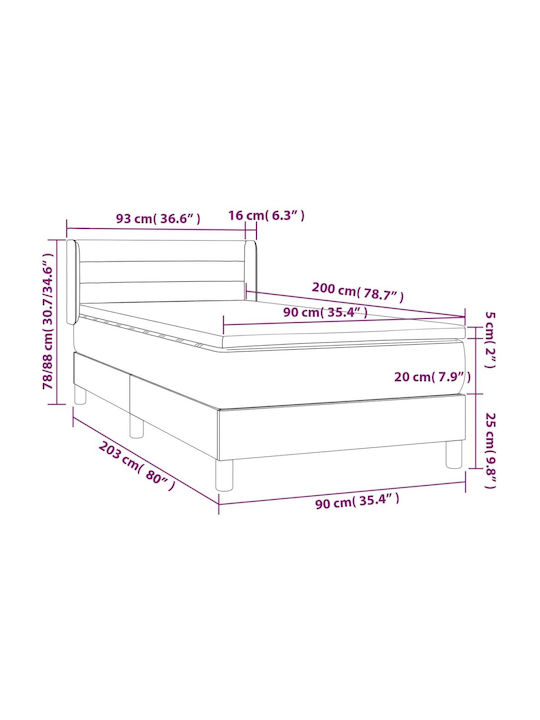 Bett Einzelbett Mit Stoff bezogen Blau mit Latten & Matratze 82x200cm
