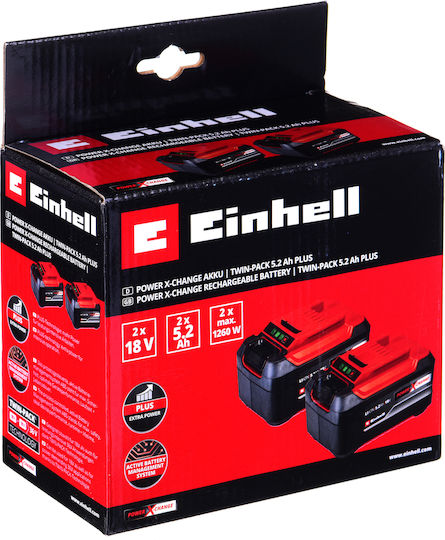 Einhell Комплект 2 Батерии за Инструменти Литиеви 18V с Капацитет 5.2Ах
