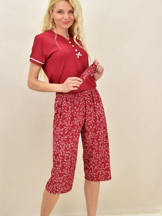 Potre Sommer Damen Pyjama-Set Burgundisch