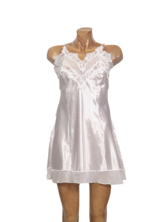 Elite Form Summer Bridal Women's Satin Robe with Nightdress White