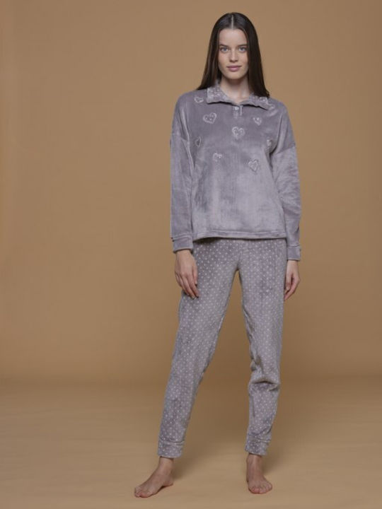 Noidinotte Winter Damen Pyjama-Set Samt Gray