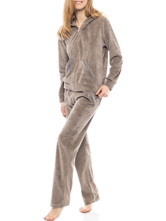 Velvet Beige Women's Sweatpants Set