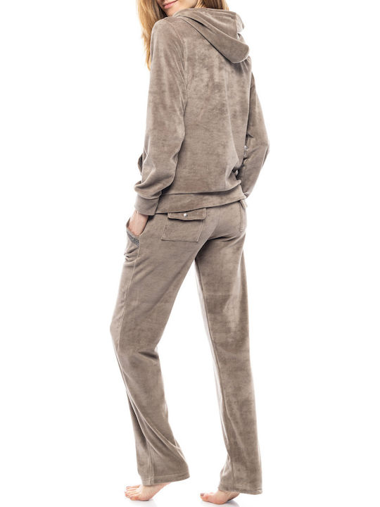 Velvet Beige Women's Sweatpants Set