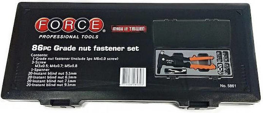 Force 5861 Riveter Gun Type Threading with Rivets M3-M6 Set 86 Pieces