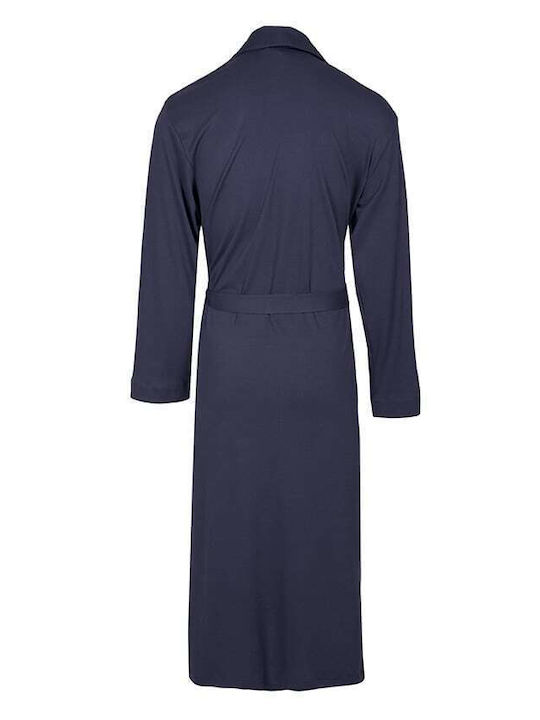 Hanro Men's Winter Cotton Pajama Robe Navy Blue