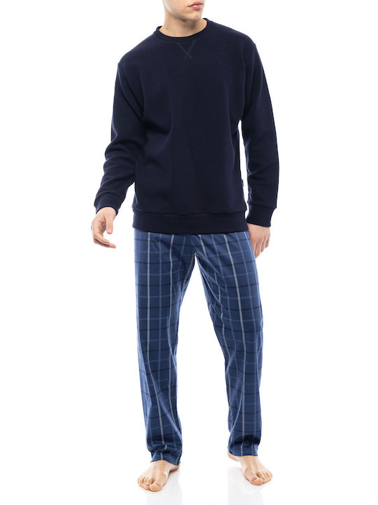 Pink Label Men's Winter Checked Pajama Pants Blue