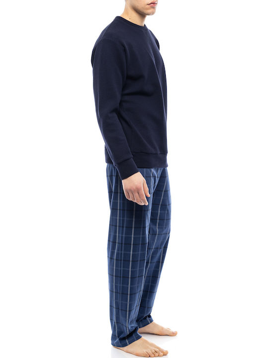 Pink Label Men's Winter Checked Pajama Pants Blue