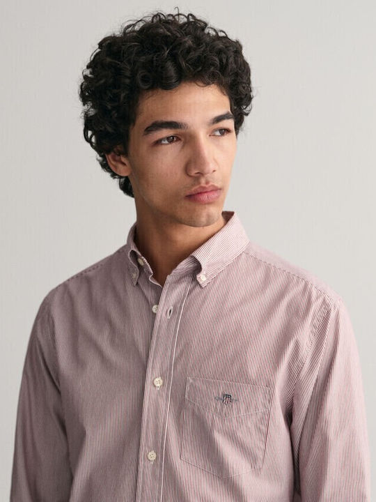 Long-sleeved Cotton Shirt Striped Red