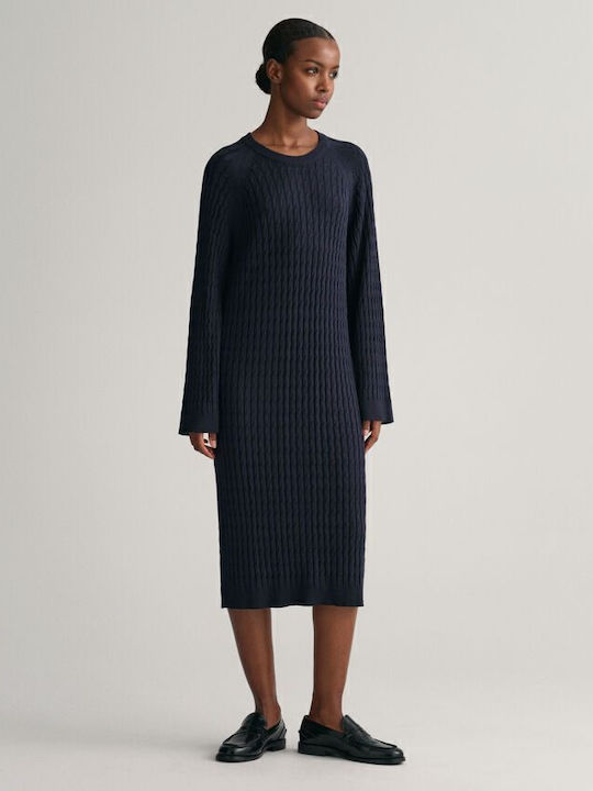 Midi Φόρεμα Πλεκτό Navy Μπλε