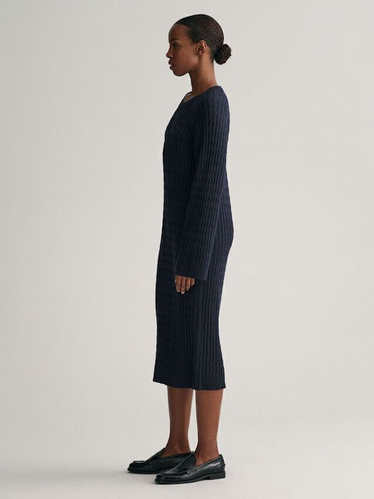 Midi Φόρεμα Πλεκτό Navy Μπλε