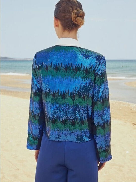 Long Women's Cardigan with Buttons Blue