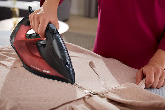 Philips Azur Steam Iron 2800W with Non-stick Plate and Continuous Steam Supply 50g/min Black/Red