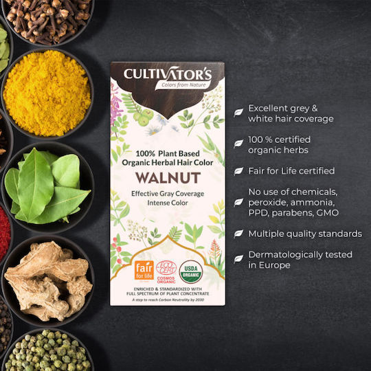 Cultivator Organic Herbal Haarfärbemittel 11 Braun Walnuss 100g