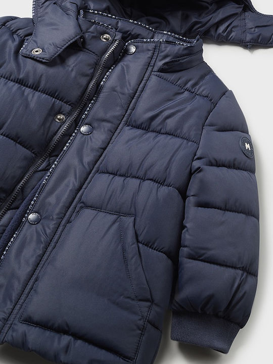 Kids' Quilted Jacket Long with Hood Navy Blue