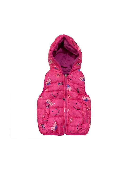 Ustyle Girls Quilted Coat Fuchsia Sleeveless with Lining & Ηood