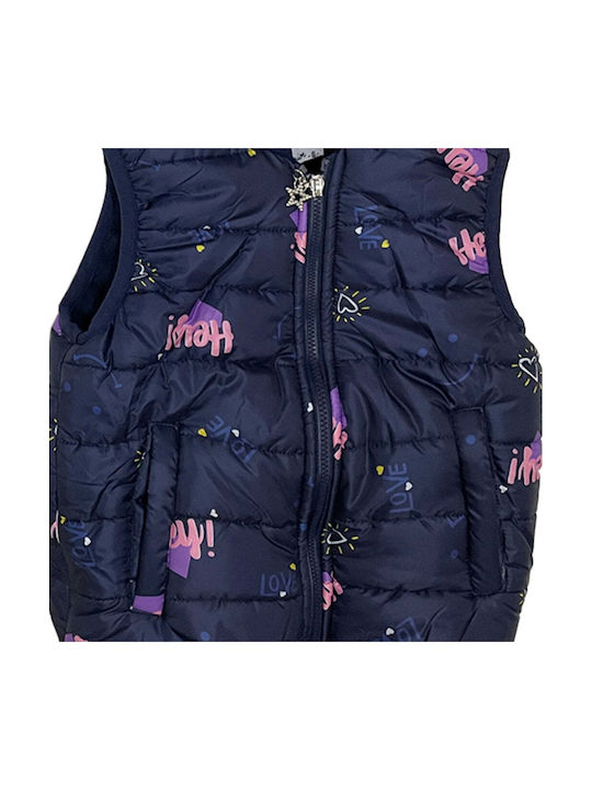 Ustyle Girls Quilted Coat Blue Sleeveless with Lining & Ηood