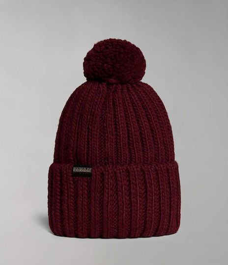 Semiury Pom Pom Beanie Unisex Beanie Knitted in Burgundy color