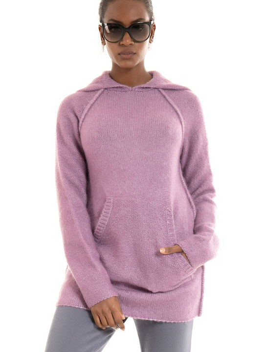 Deha D53202 Women's Long Sleeve Sweater with Hood Lilac D53202-45402