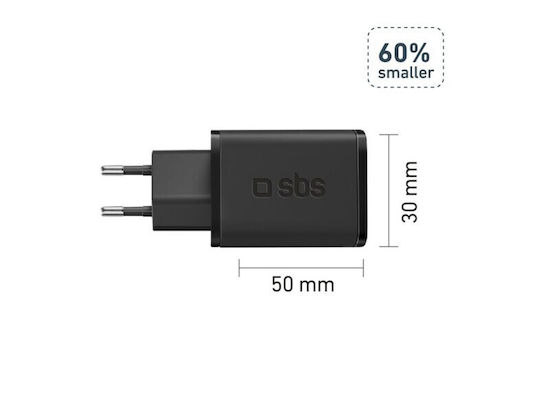 SBS Зарядно Устройство Без Кабел GaN с USB-C Изходен Порт 45W Power Delivery Черно (TRGAN1C45W)