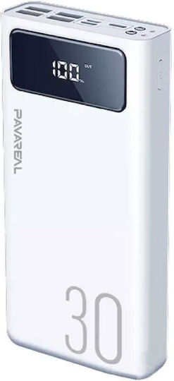 Pavareal PB-92 Power Bank 30000mAh με 4 Θύρες USB-A και Θύρα USB-C Λευκό