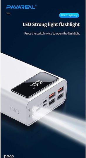 Pavareal PB-92 Power Bank 30000mAh με 4 Θύρες USB-A και Θύρα USB-C Λευκό