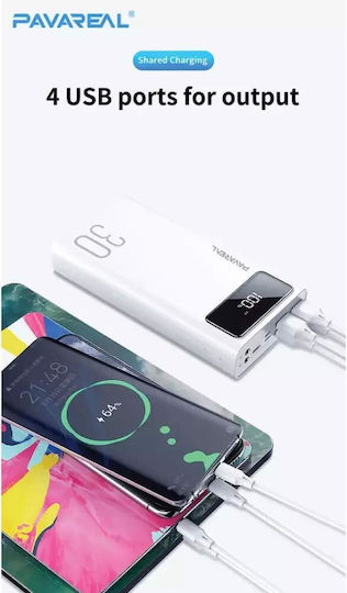 Pavareal PB-92 Power Bank 30000mAh με 4 Θύρες USB-A και Θύρα USB-C Λευκό