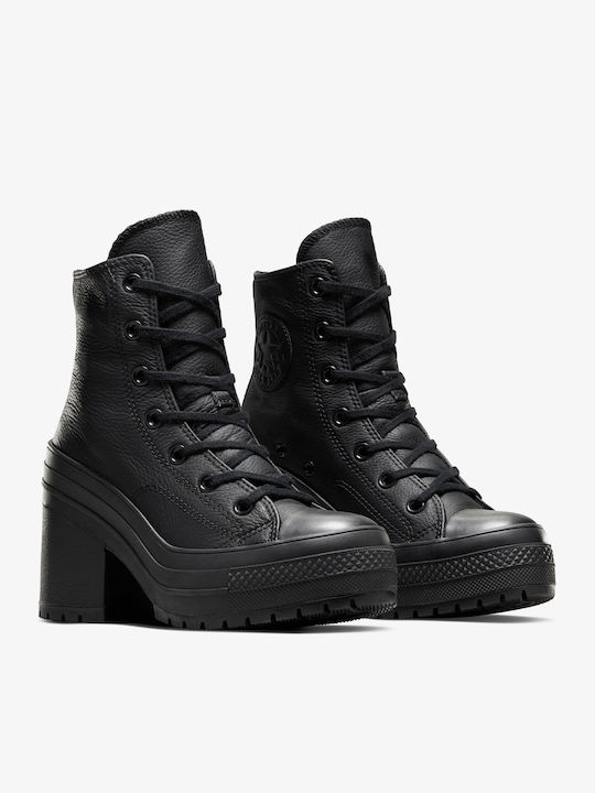 Chuck 70 De Luxe Ghete Dama Bocanci De Piele Cu Toc Înalt Negri