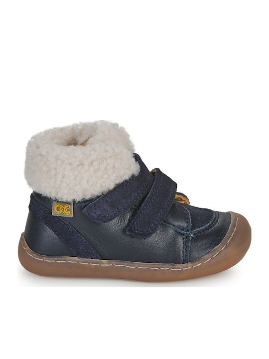Lederne Kinderstiefeletten mit Klettverschluss Marineblau