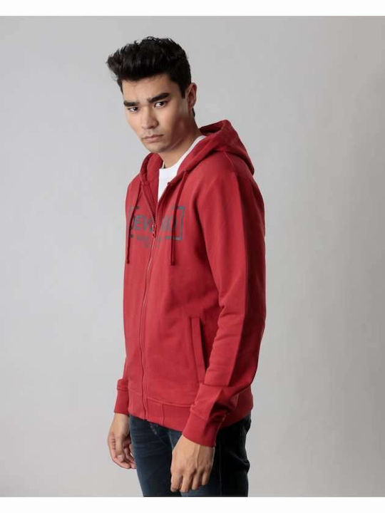 Devergo Herren Sweatshirt Jacke mit Kapuze Rot