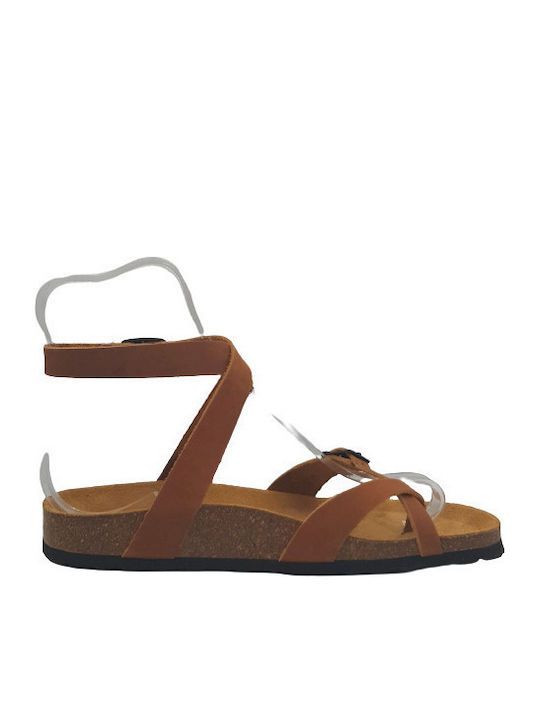 Bankog Leather Women's Flat Sandals Anatomic with Strap Apure Roble