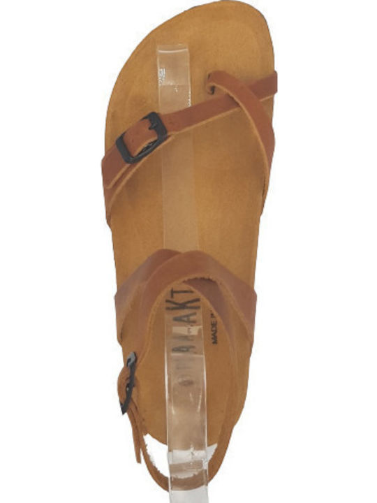 Bankog Leather Women's Flat Sandals Anatomic with Strap Apure Roble