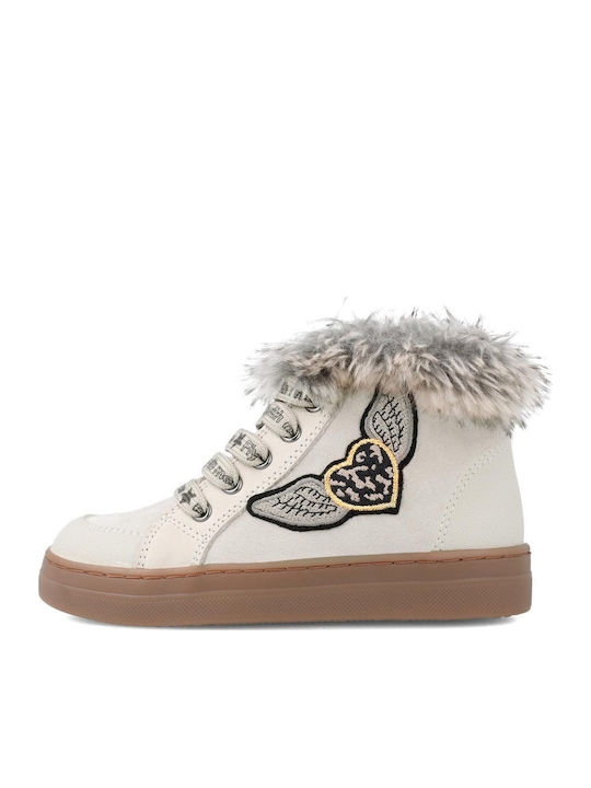Leather Kids Boots with Zipper Beige