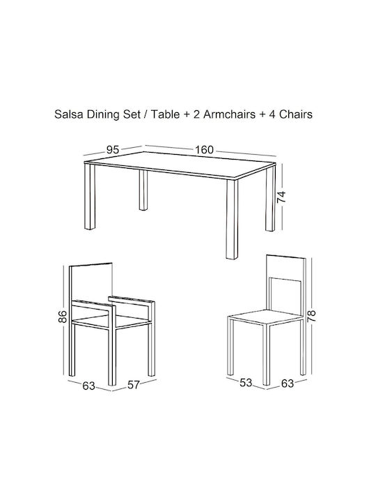 Set Sala De Mese Pentru Exterior Salsa 7 Piese Negru Cu Perne E280 S